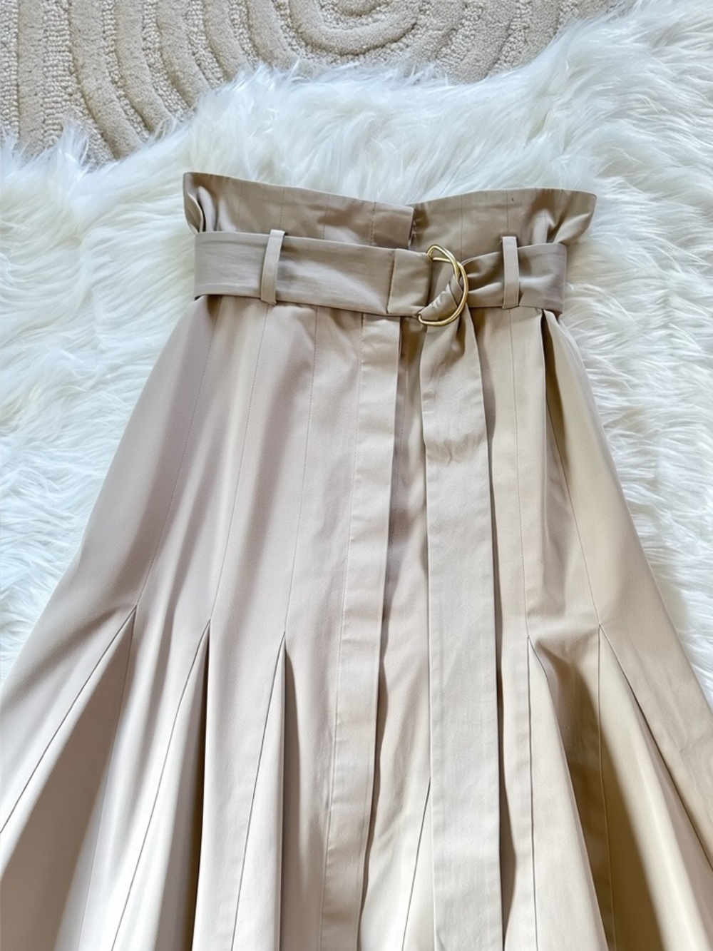 Another Tomorrow Drop-Waist Pleated Khaki Midi Skirt - Picture 6 of 13